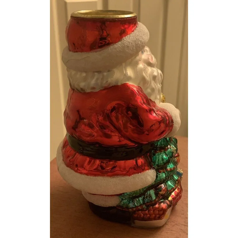 Vintage Glass Santa Holding Presents Christmas Tree Candle‎ Holder 6.7
